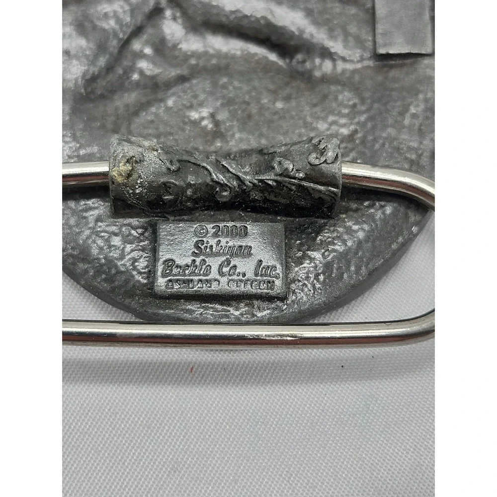 PEWTER & ENAMEL Feather Horse Indian Belt Buckle Circle Western Native American